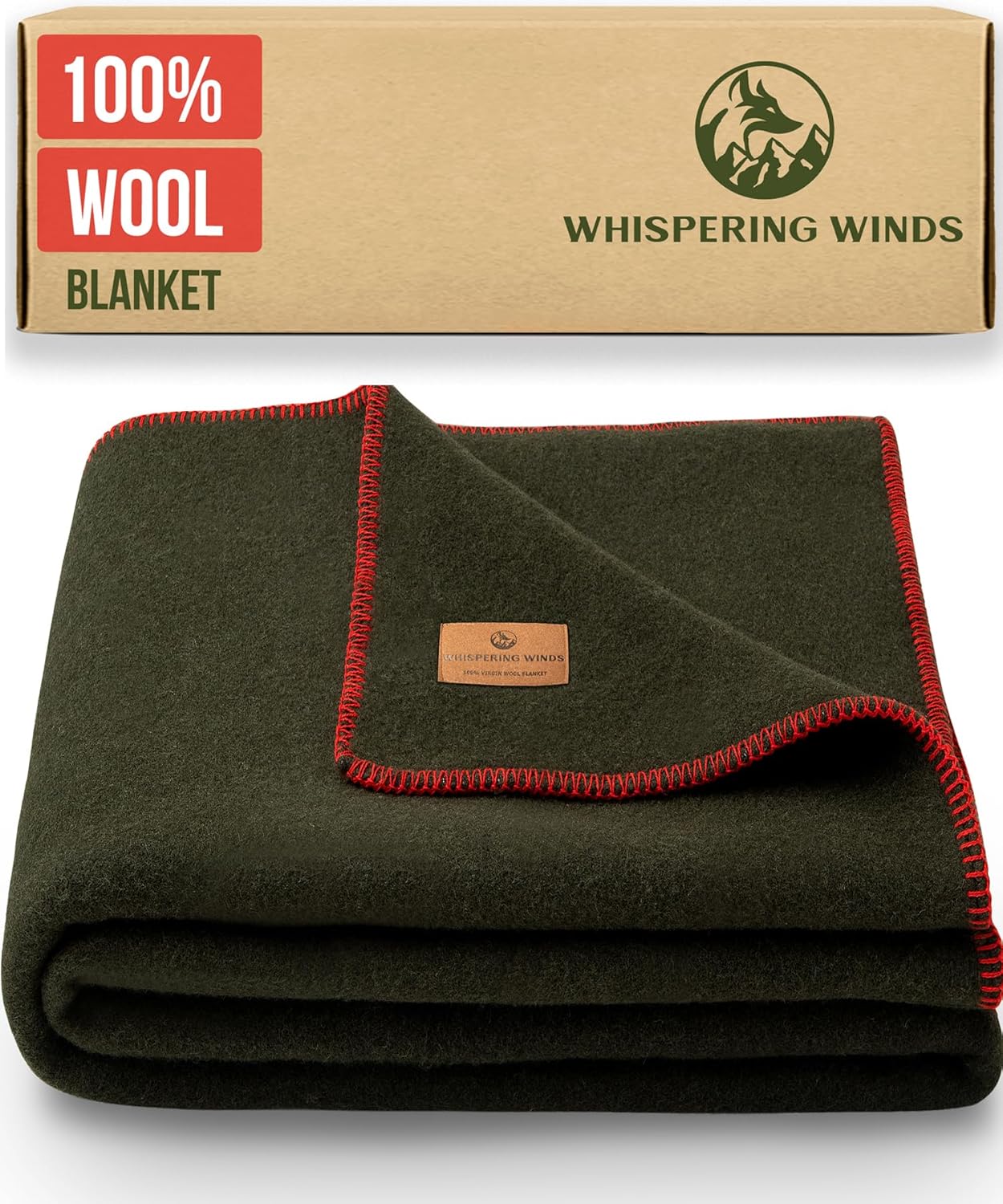 Whispering Winds 100% Wool Blanket - Premium Ultra-Soft, Thick, Warm, Large 60x 84 Bed & Camping Blanket for Indoor, Outdoor, Bushcraft & Survival