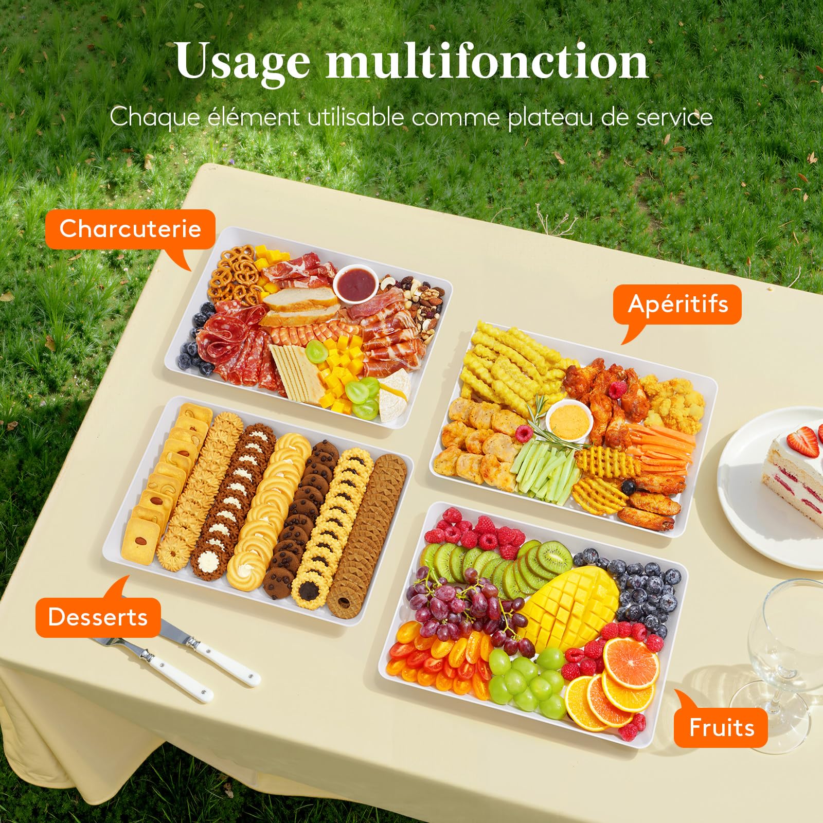 Lifewit Barquette Plastique pour Buffet Cuisine, Blanc Plateau de Service Decoration, Plateaux Reutilisable Rectangulaire sans BPA, Présentoirs à Gâteau, Charcuterie, Fruit, Lot de 8, 34.3x24cm