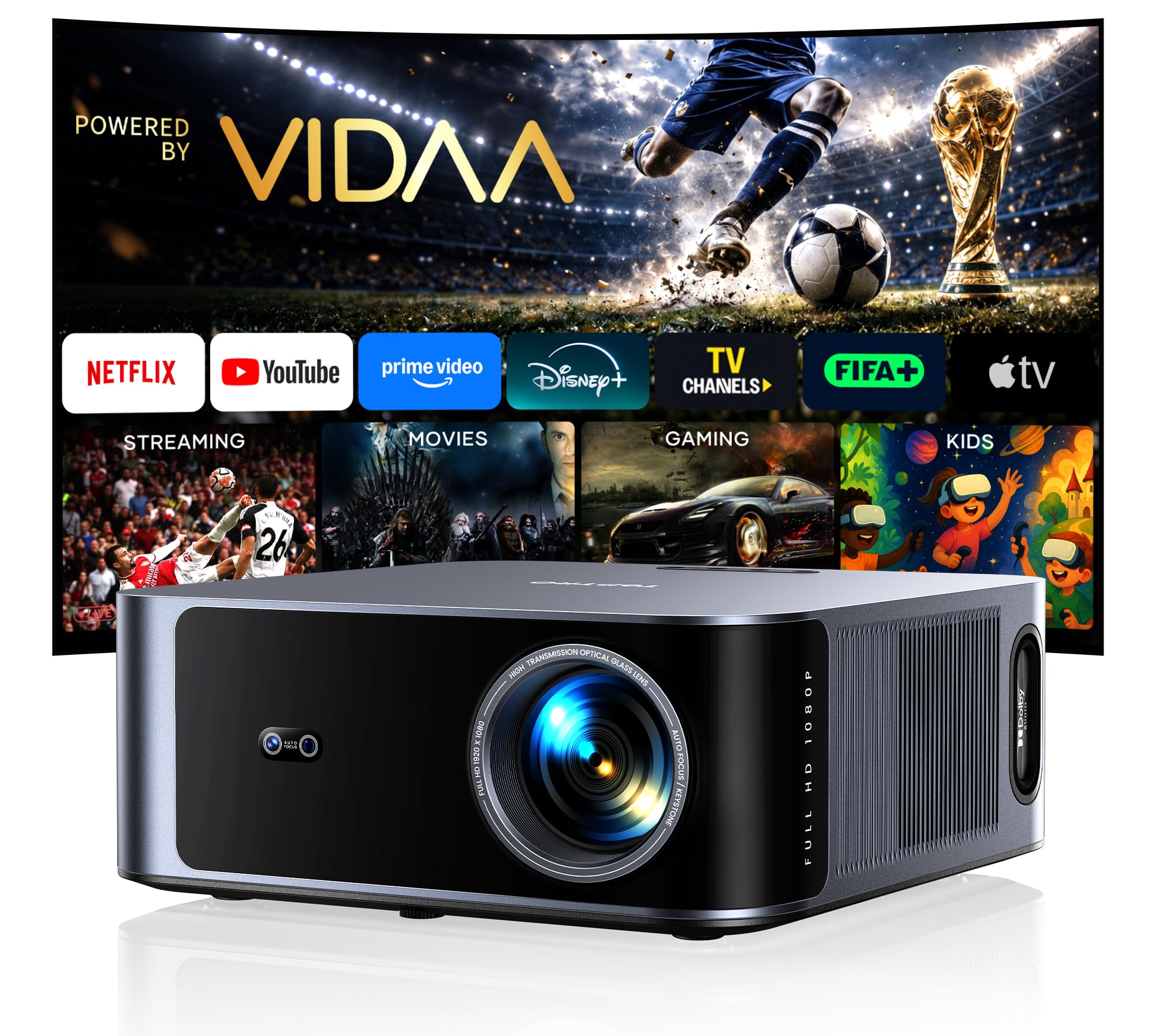 Proiettore 4K Messa a fuoco Automatica e Rilevamento Ostacoli AI Videoproiettore Intelligente Adatto per Home Theater e Utilizzo All'aperto