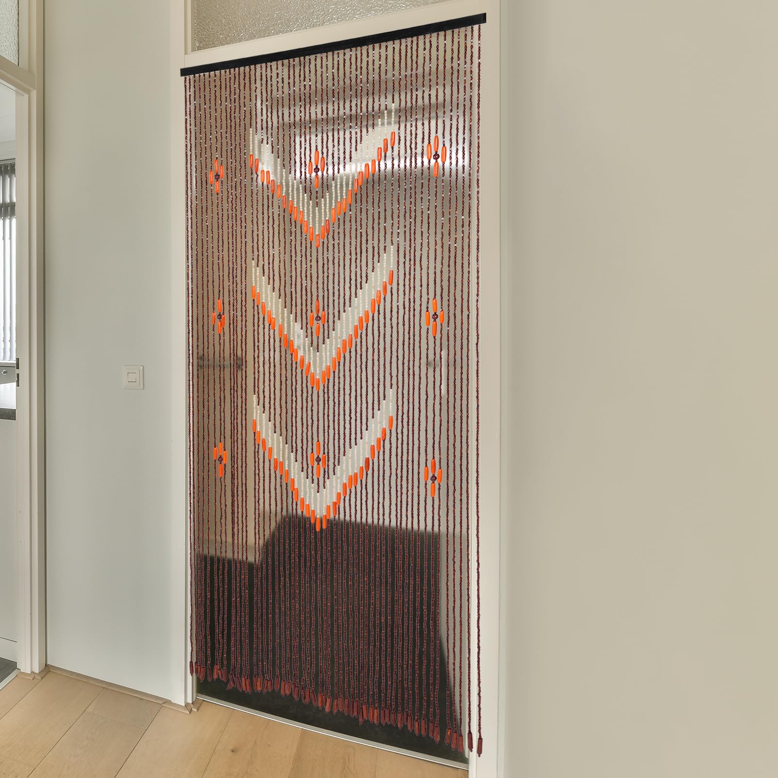 Rideau de perles en bois de bambou 90 x 190 cm, 52 brins - Rideau manuel - Café rétro - Rideau d'ouverture de porte en bambou et bois - Pour portes d'entrée, portes de chambre à coucher et de