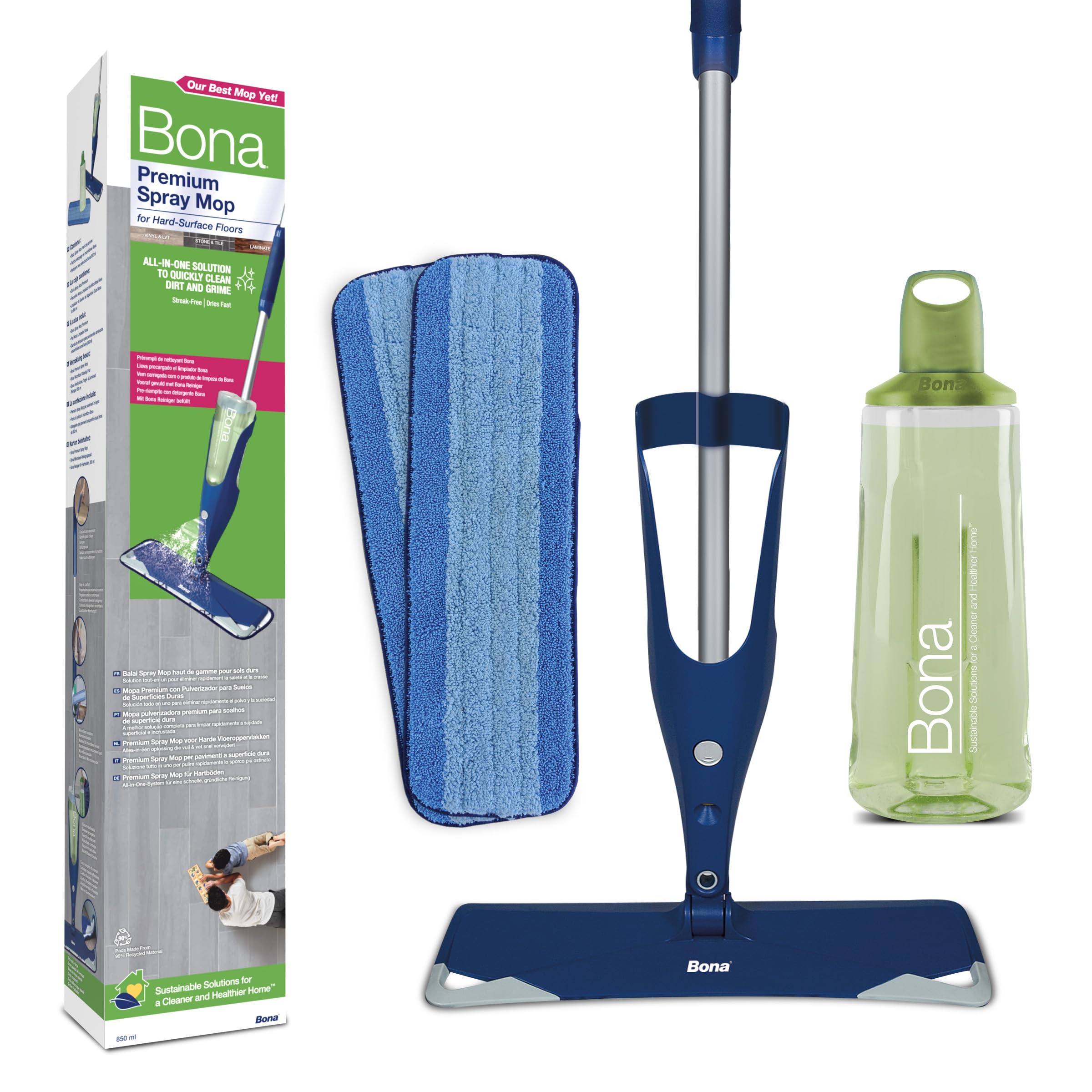 Bona Spray Mop per pietra, piastrelle e pavimenti in laminato, 4 Unità
