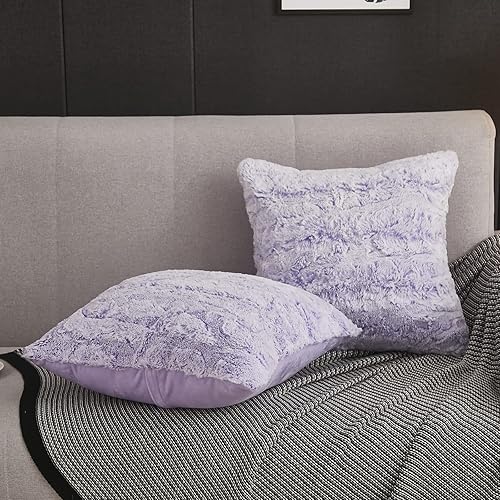 Miniatura 2 de Uhamho Fundas de almohada de piel de conejo sintética de 18 x 18 pulgadas, juego de 2 fundas de almohada traseras de terciopelo sólido, funda de