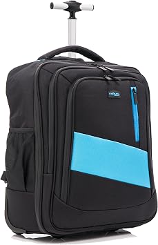 DK Luggage EasyJet cabin bag 45x36x20 Underseat Hand Luggage Carry on Travel Laptop Backpack with USB Port With 2 Wheels Black, 17" Small