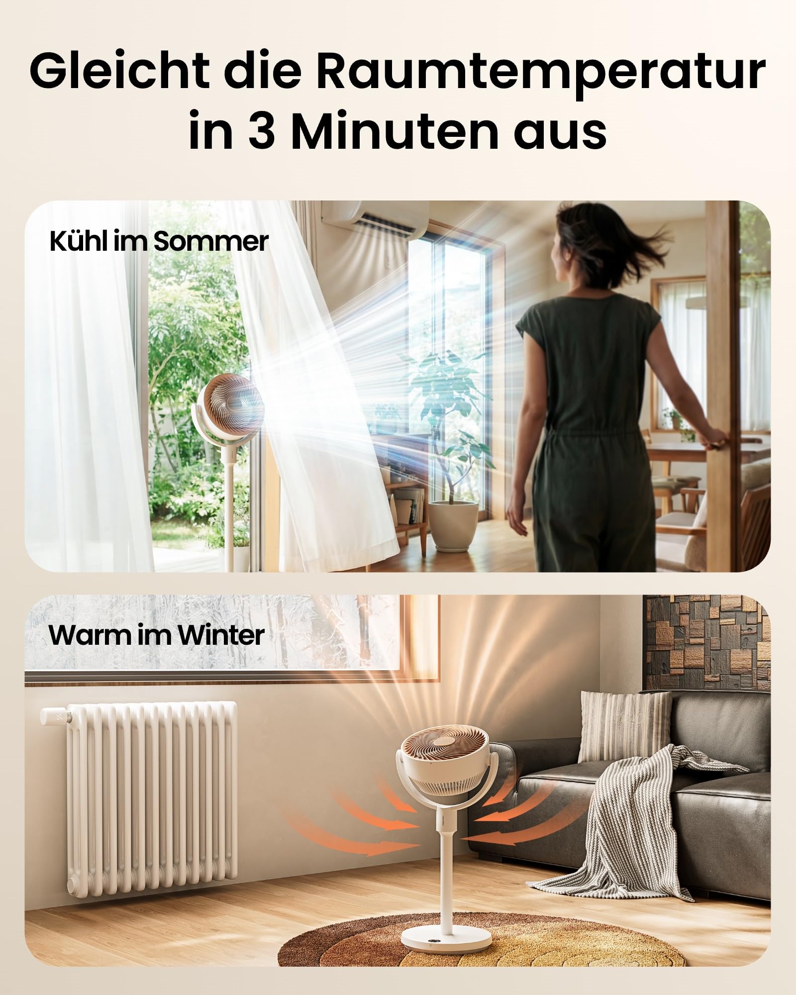 SwitchBot Standventilator mit RGB-Beleuchtung, 22 dB leise, Matter, 9,15 m³/min Luftstrom, höhenverstellbar, 4 Modi, 9 Geschwindigkeiten, 9h-Timer