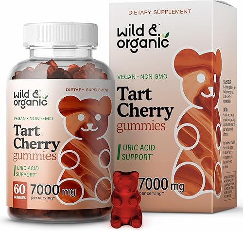 Wild & Organic Gomitas de cereza ácida de 7000 mg – Suplemento de extracto de cereza agria para apoyo al ácido úrico – 60 masticables veganos sin OMG
