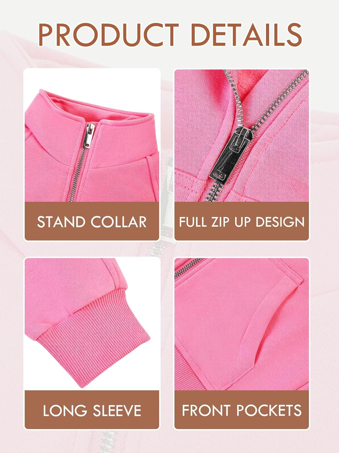 Meikulo Girls Zip Up Sweatshirt Kids Fashion Stand Collar Fleece Lined Jacket with Pockets 7-14 Years - Image 8