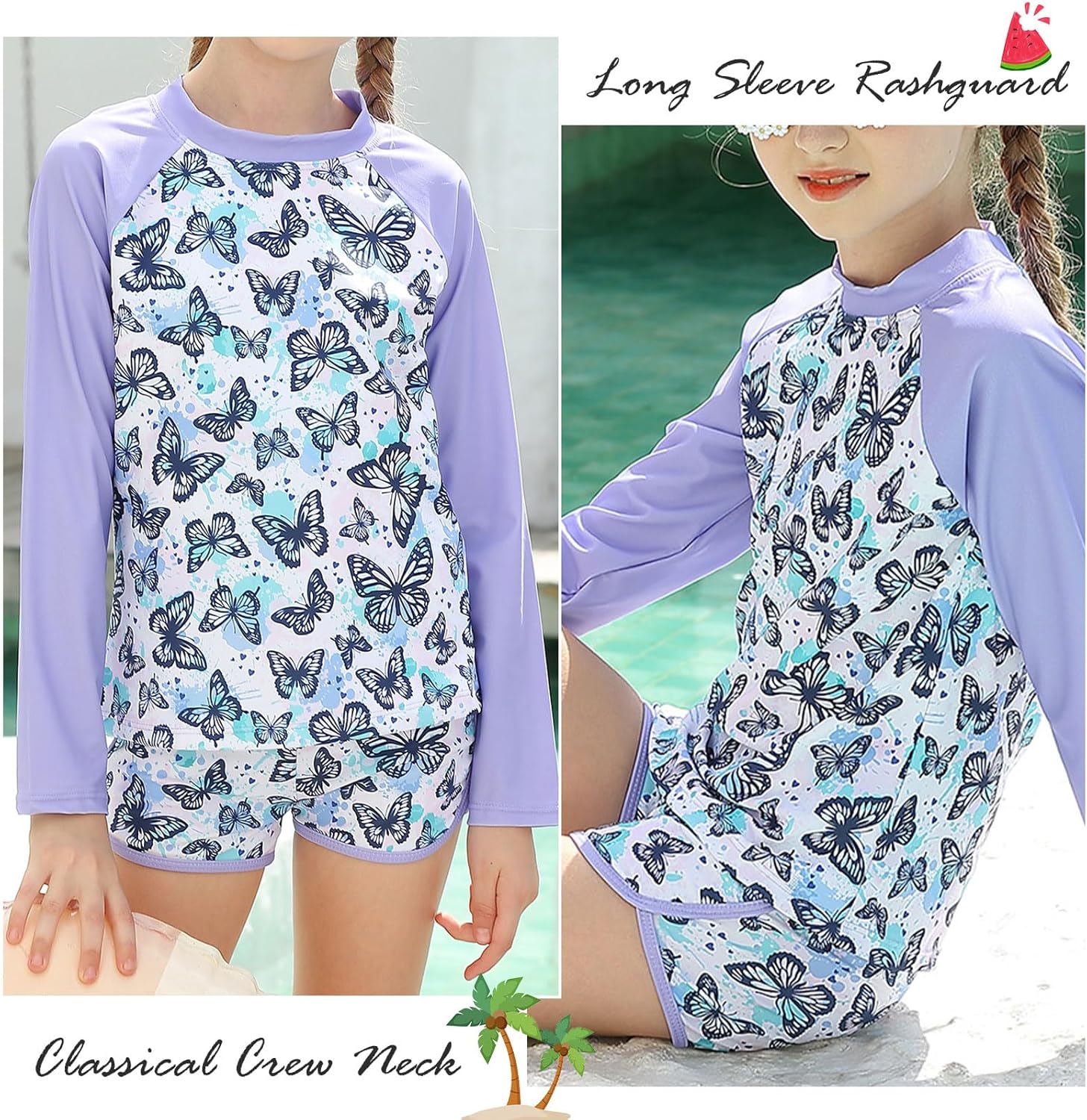 Vogseek Girls Rash Guard Two Pieces Swimsuit Long Sleeve Bathing Suit for 3-10 Years - Image 2