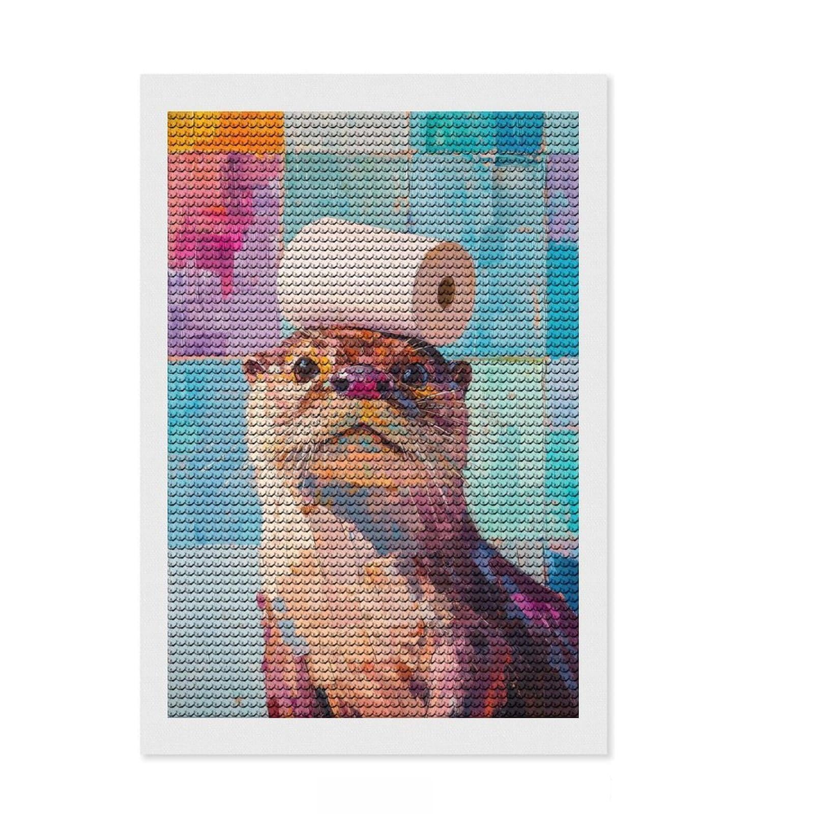 Junmoney Otter with Toilet Paper 5D Diamond Painting Kit 8"x12", Adhesive Canvas, Stress Relief Craft, Creative Gift Idea, Farmhouse Decor