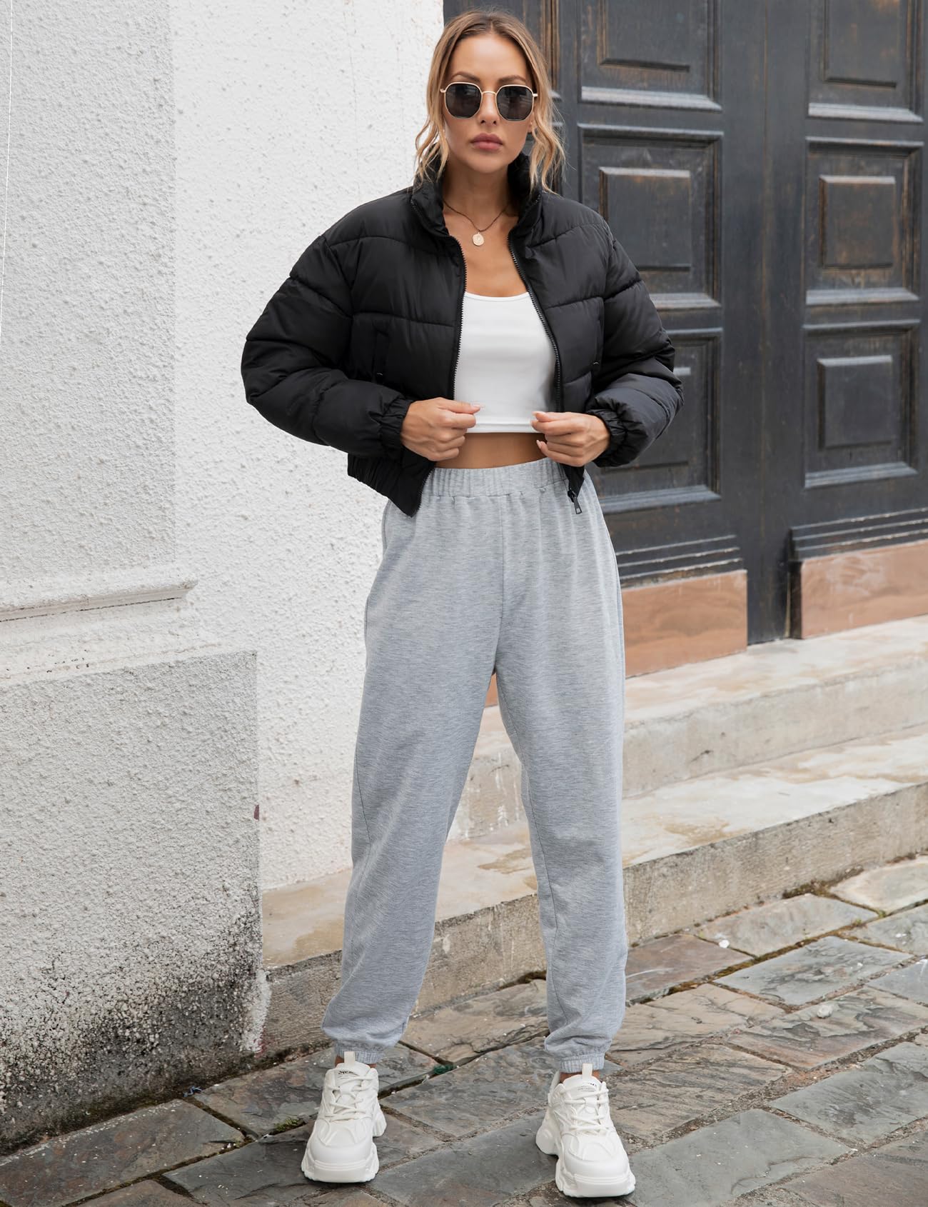 Gihuo Women' s Cropped Quilted Puffer Jacket Outerwear Coats