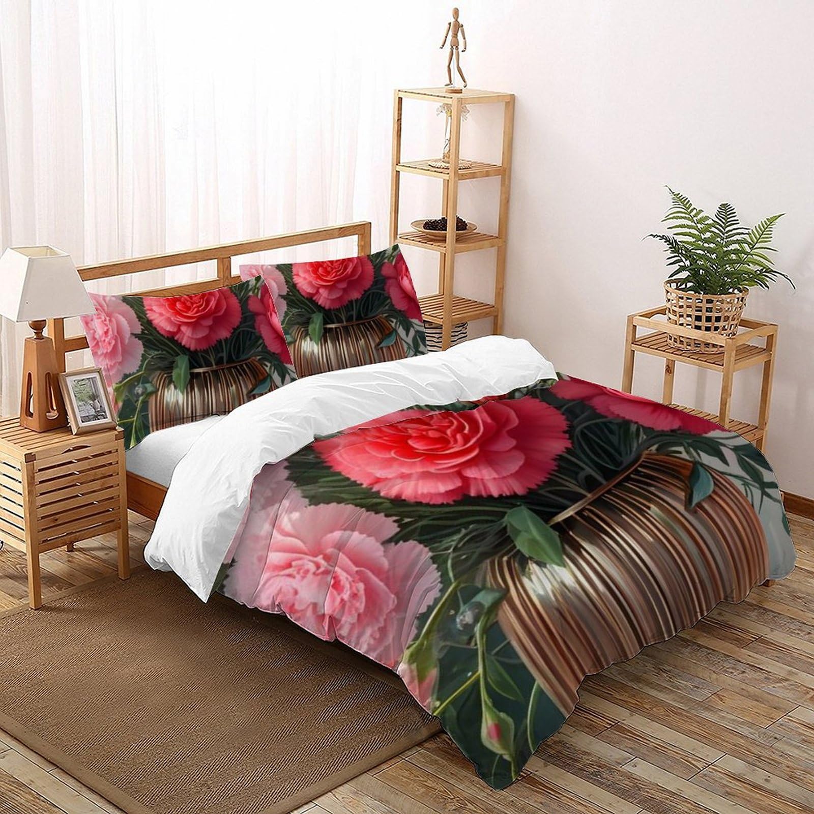 Housse de couette 220x240cm lavable sans repassage fleurs