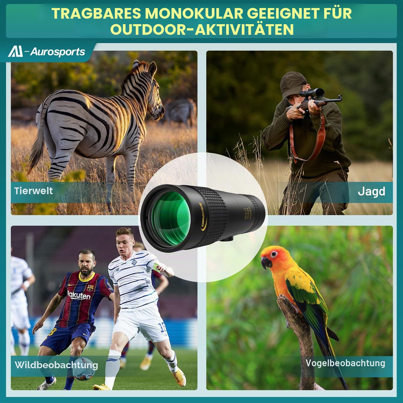Aurosports 10-30x40 Zoom Monokular Teleskop Erwachsene, Bak4 Prisma Dual Fokus Fernrohr Kompakt Monokulare für Wildtiere Vogelbeobachtung Wandern Jagd Camping,Geschenke für Männer