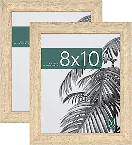 MCS Studio Gallery 8x10 Picture Frame Natural Woodgrain, Vertical & Horizontal Wall Hanging & Easel for Tapletop Display, Rectangle Photo Frame for Photos, Posters & Art Prints (2-Pack)