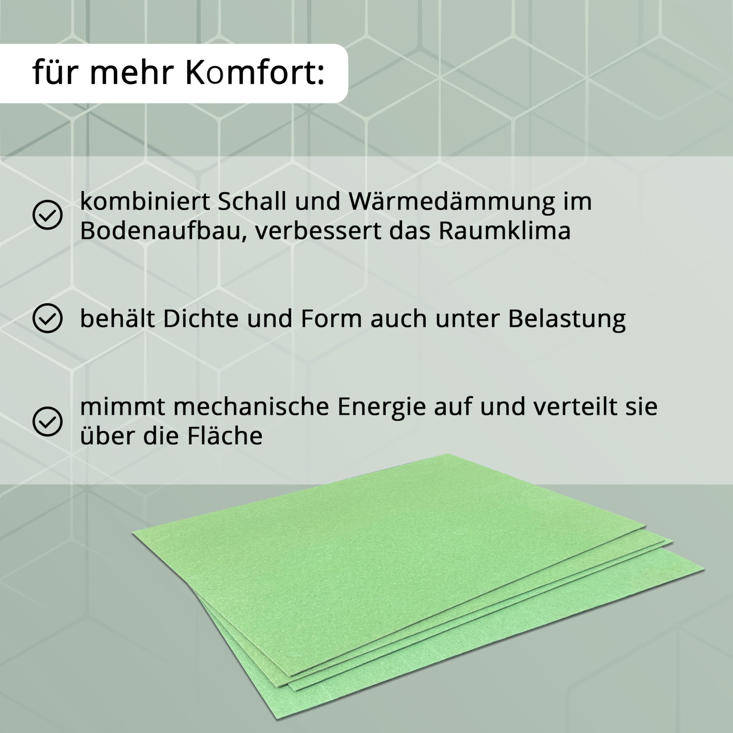 21 m² Ökotex Parquet Feltplatte 5,5 mm Starke Trittschalldämmung für Laminat-/ Parkett- und Korkböden. Stärke: 5,5 mm (21 m² | 3 Pakete mit 7 m²)