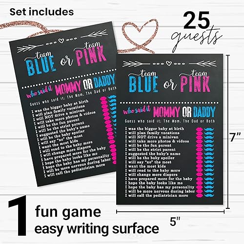 Miniatura 2 de Paper Clever Party Juegos de revelación de género - Tarjetas de juego de Adivina quién mamá o papá - Paquete de 25 - Actividades divertidas para