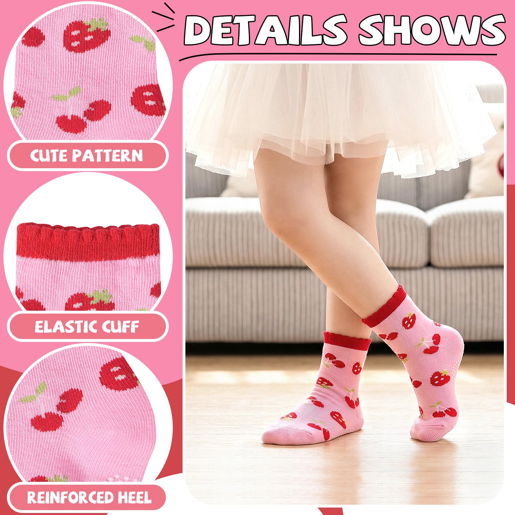 SkiBeaut - Calcetines antideslizantes para niños pequeños de 1 a 7 años, 12 pares de calcetines para niños y niñas