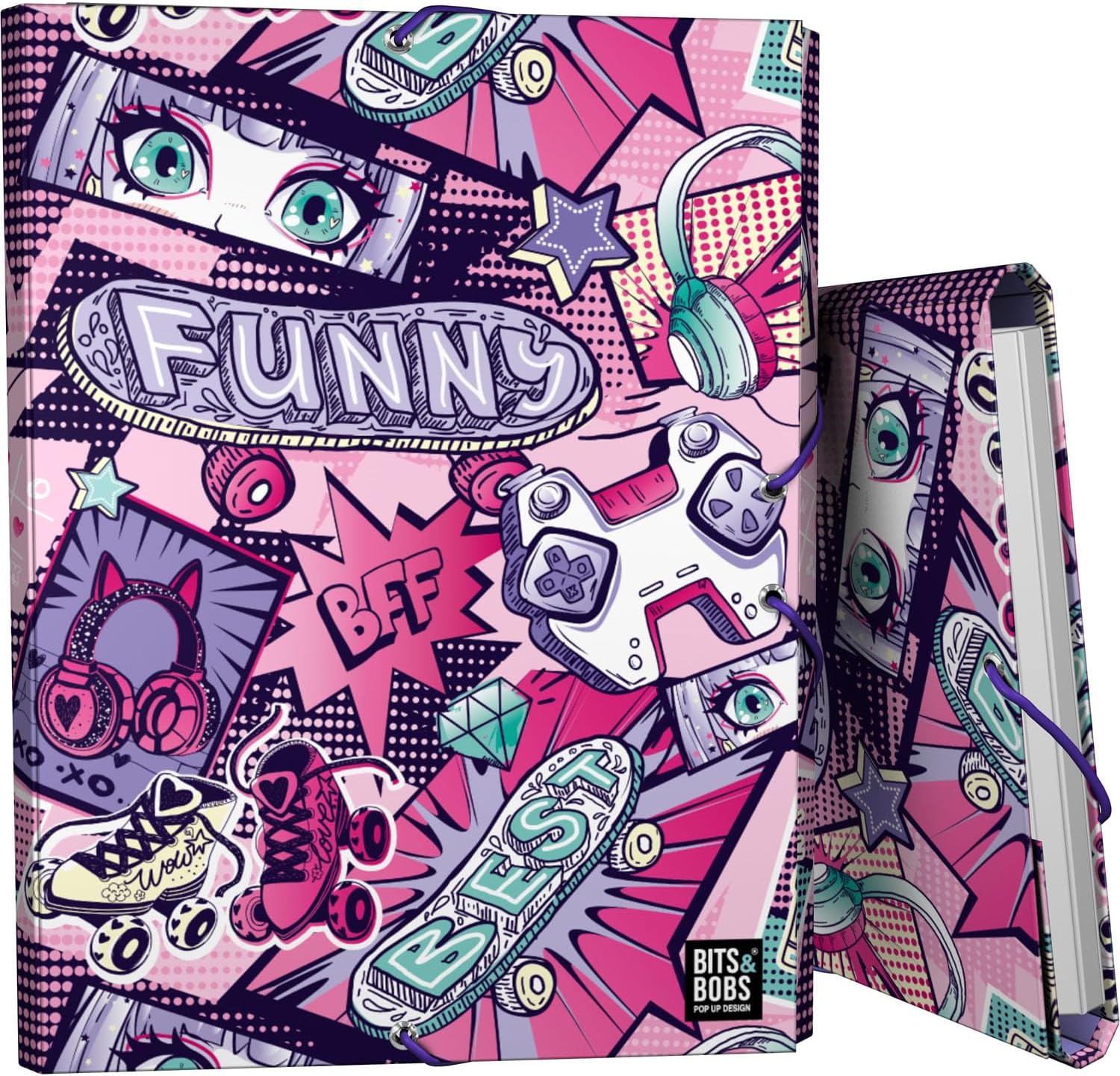 Grafoplas – Folder 3 Flaps, Lined Cardboard, Hard Cover, Foolscap Size, Sleeve Design, Bits & Bobs Pop Up Design, Soft Laminated, Soft to The Touch, FSC Certified, Ideal as School Supplies