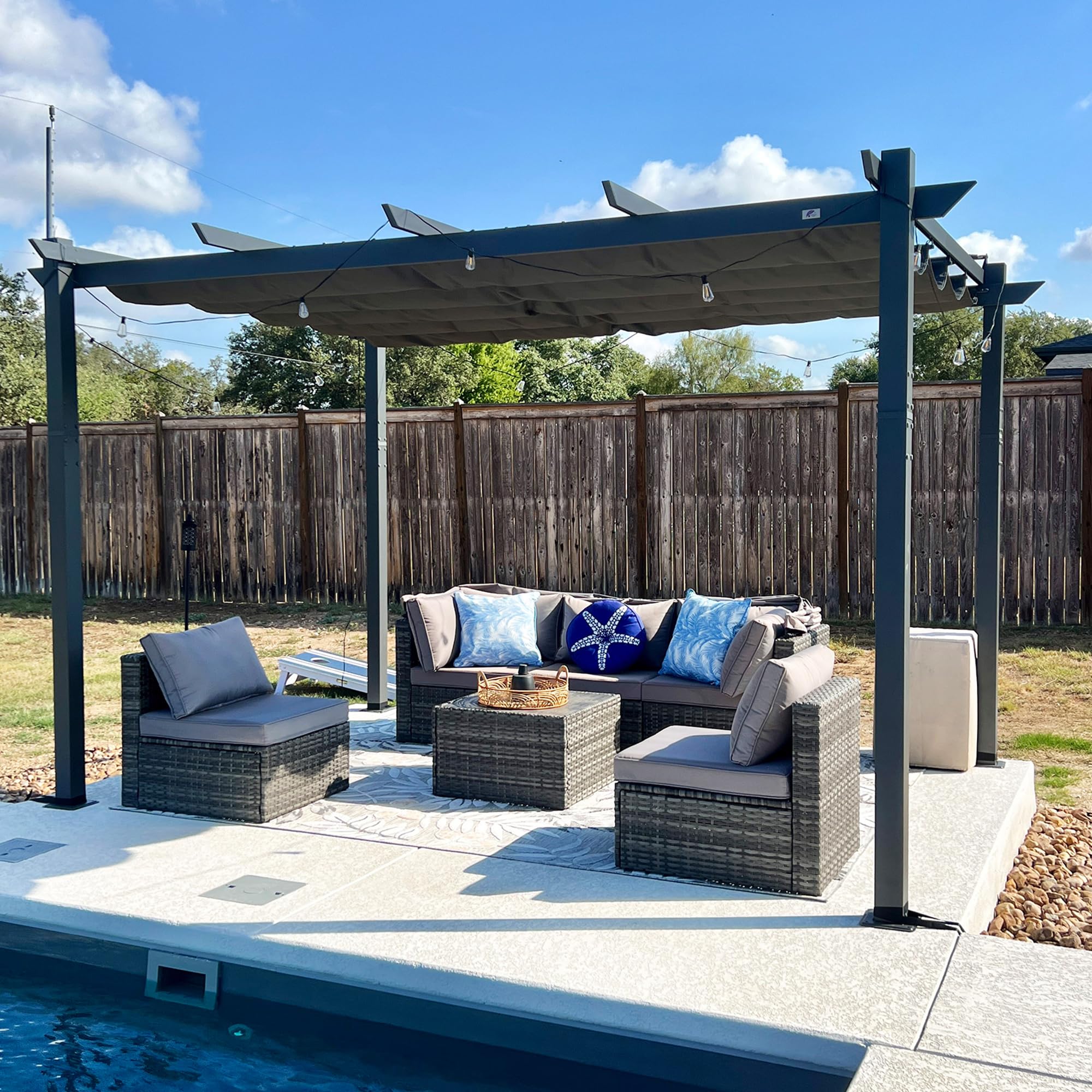 PURPLE LEAF Garten Pergola 3 x 4 m, Pavillon Aluminium Wasserdicht Sonnendach mit Schiebedach, Terrasse Pergola mit Markisenschutz, UV Beschattung, Grau
