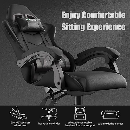 Miniatura 3 de Bigzzia Silla de oficina ergonómica para videojuegos, silla de escritorio giratoria de altura ajustable, silla de computadora reclinable con soporte