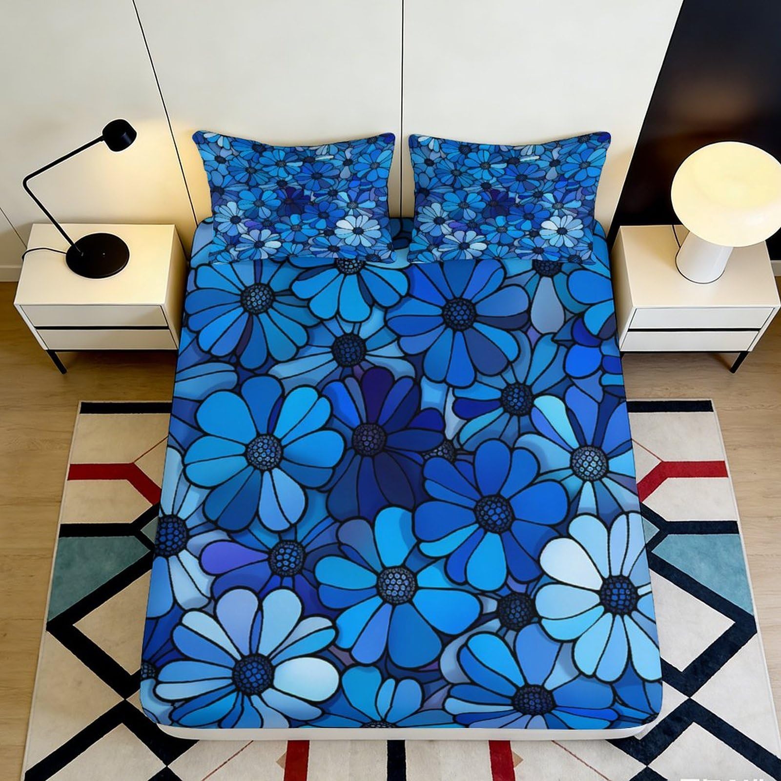 3D Printed Sun Moon Fitted Sheet Microfiber Deep Pocket Bedroom Set Non-Slip Celestial Mattress Fitted Cover All Ages 200x200x25cm