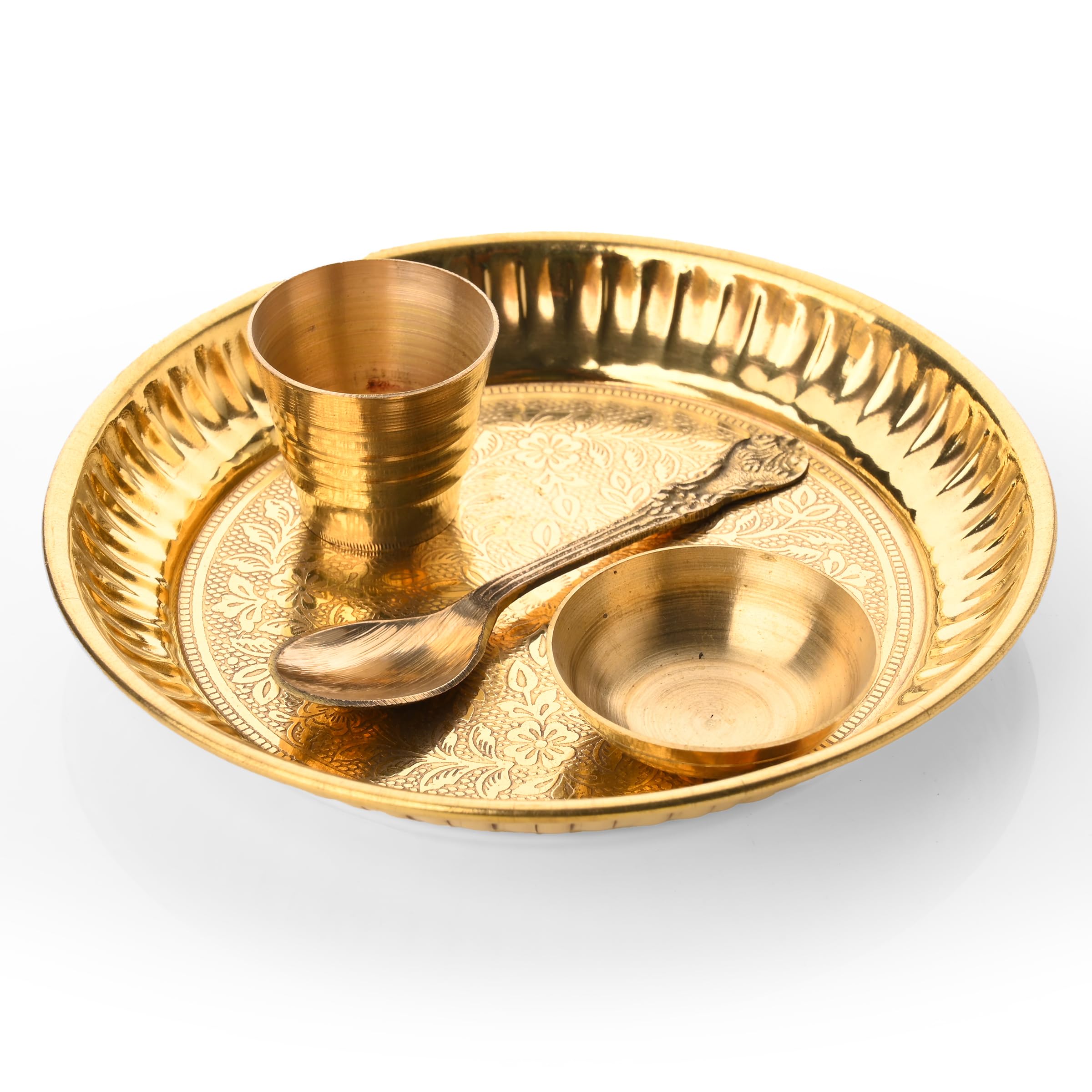 Tarini Gallery Brass Bhog Thali Pooja Accessory Article for Janamasthmi Navratri Pooja Essential Pooja Item for Home Temple Offering Bhog Prasad and Gifting (Bhog Thali Set-4 Pcs)