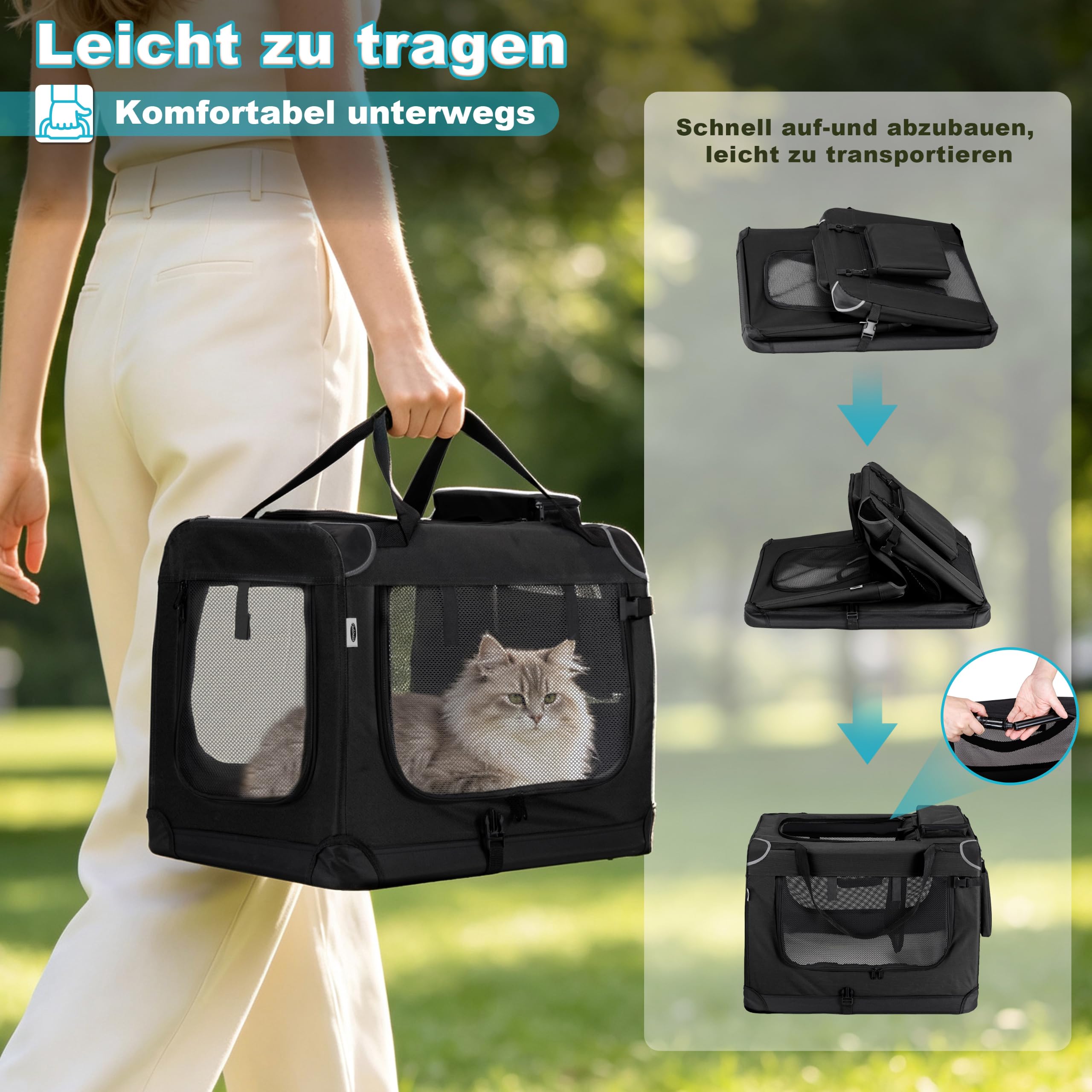 Zedelmaier Katzentransportbox extra groß, faltbar, bis 15kg, Schwarz