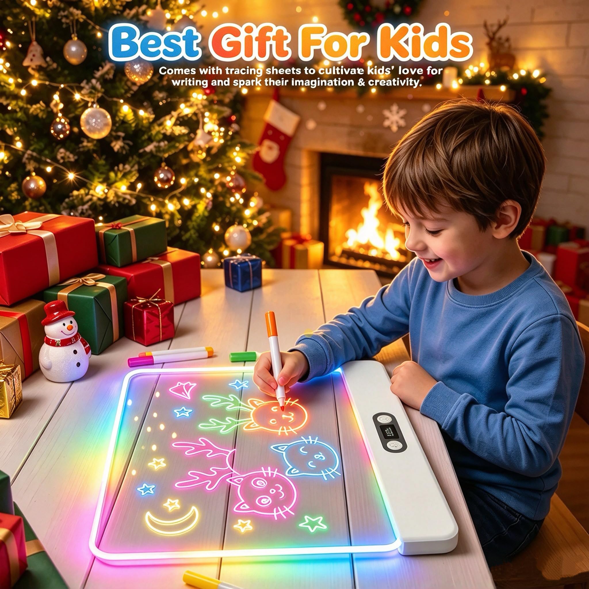 seenlast Lavagna LED luminosa portatile per bambini, tavoletta da disegno con 8 colori e 3 modalità di illuminazione, giocattolo creativo per ragazze e ragazzi di 4-8 anni, regalo originale