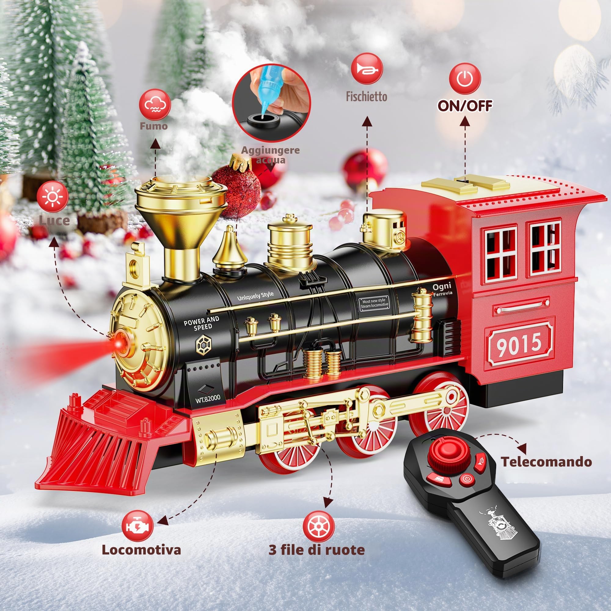 Hot Bee Telecomando Trenino Albero di Natale, Elettrico per Bambini, Natalizio, Giocattolo, Pista, Elettrico Natalizio