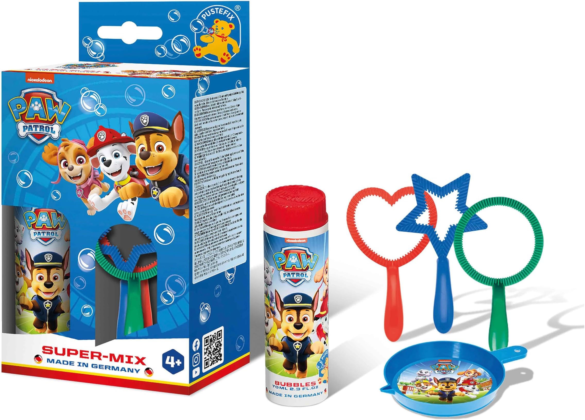 PUSTEFIX PAW Patrol Mini-Mix, 70ml Bubble Solution, 3 Wands, Colourful Bubbles, Made in Germany, Soap Bubbles Toy for Children's Birthdays, Weddings, Parties for Children