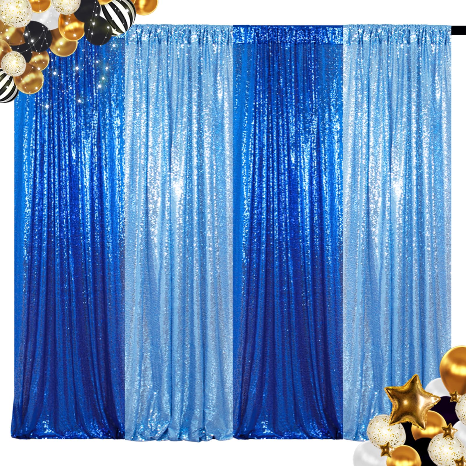 ShinyBeauty Baby Blue and Blue Sequin Backdrop - 4 Pieces Photo Booth Curtains, Sparkle Fabric Glitter Background for Baby Shower, Birthday, and Party