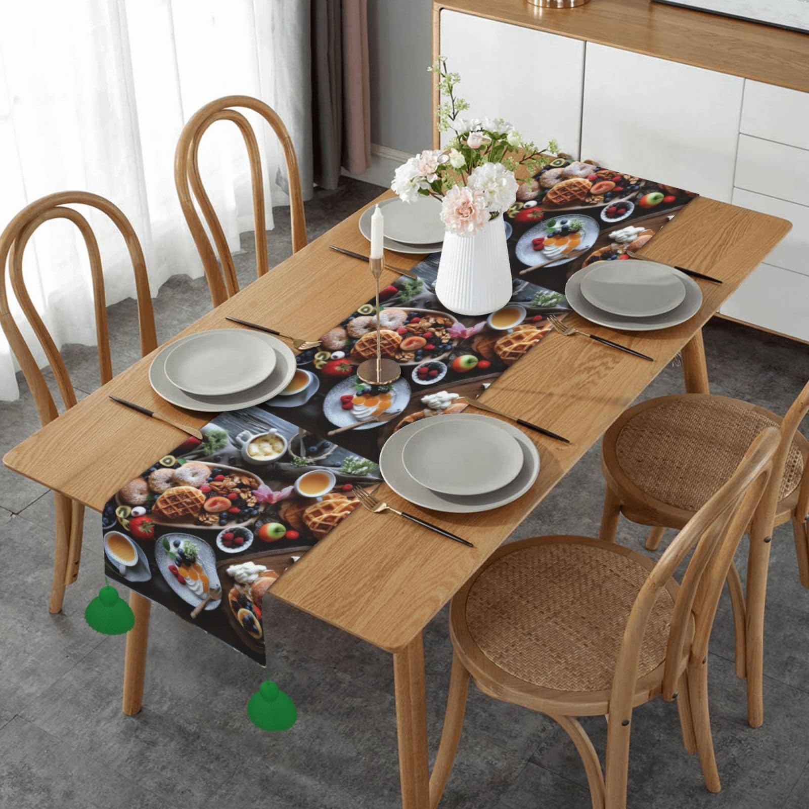 Chemin de table de Noël lin imprimé petit déjeuner long linge décoration table manger