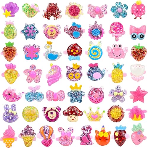 Miniatura 8 de Ynanimery Little Girl Jewelry Rings Birthday Gifts- Kids Pretend Play and Dress Up Jewelry Rings 50 Pcs for Girls Festive Gift  A Variety of Rings