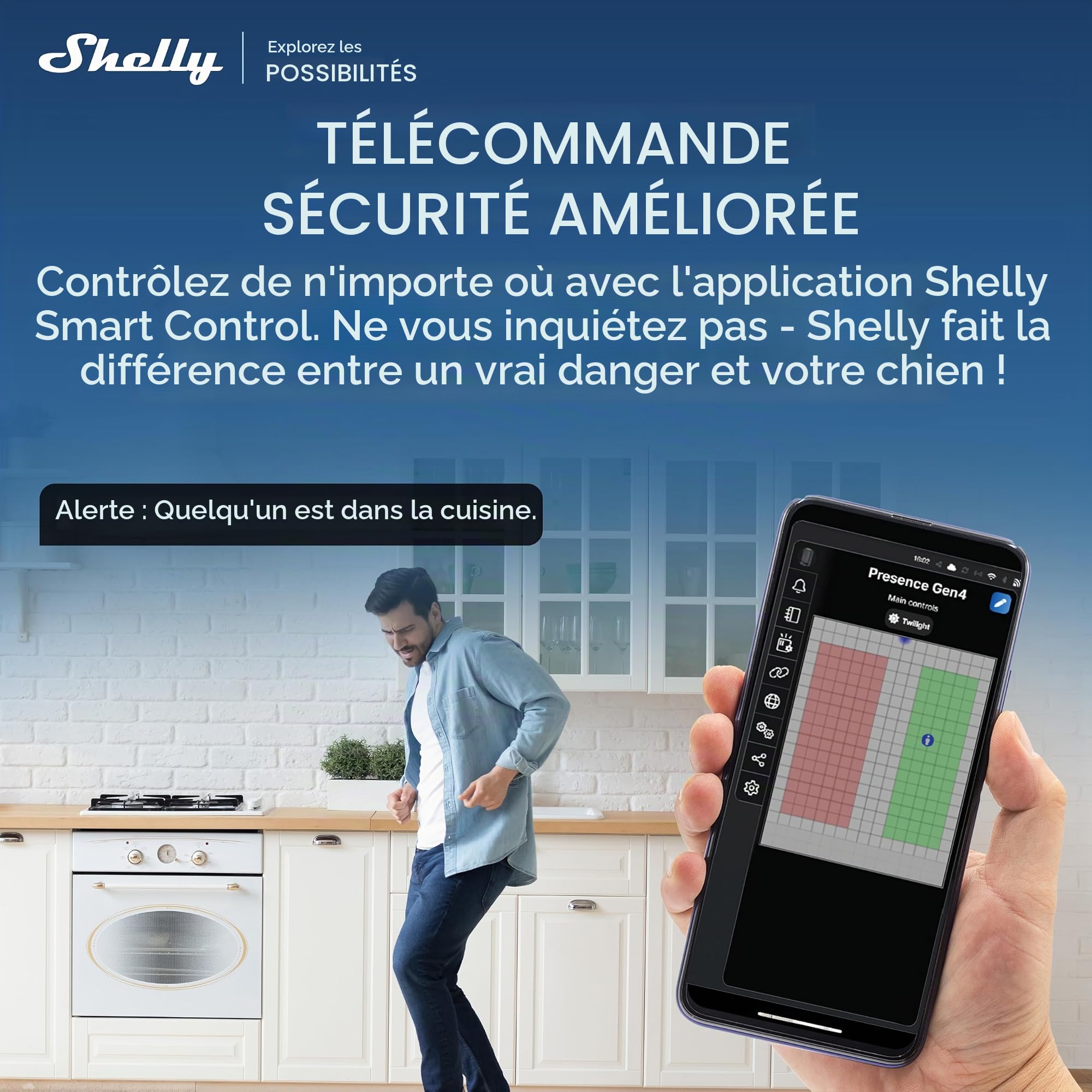 Shelly Presence Gen4 Blanc - Détecteur de Présence et Mouvement, Zigbee, Wi-FI et Matter, Portée 42 m2, 180°, Jusqu'à 6 Personnes et 10 Zones de détection, Commande vocale ou par Application