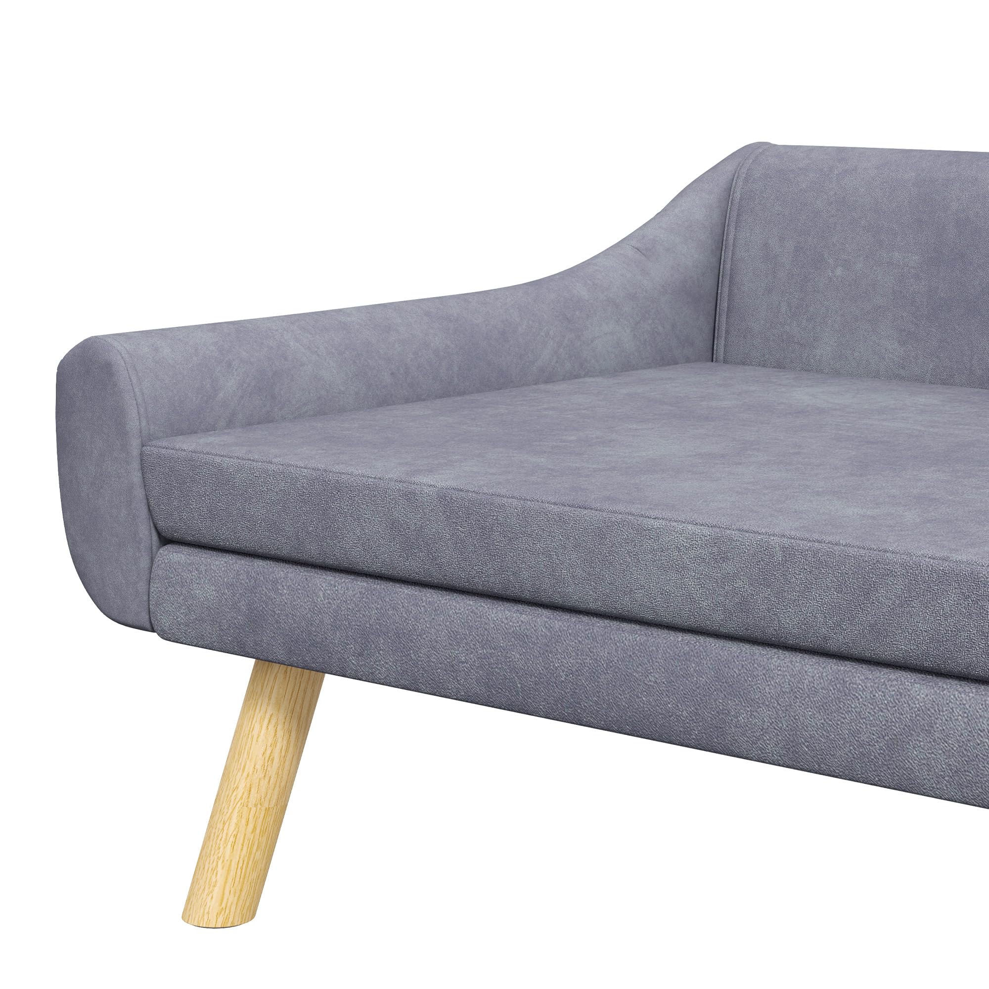 PawHut Canapé pour Chien Chat Design scandinave Coussin Moelleux Amovible Tissu Aspect Velours Pieds Bois Massif 102L x 58,5P x 42,5H cm, Gris