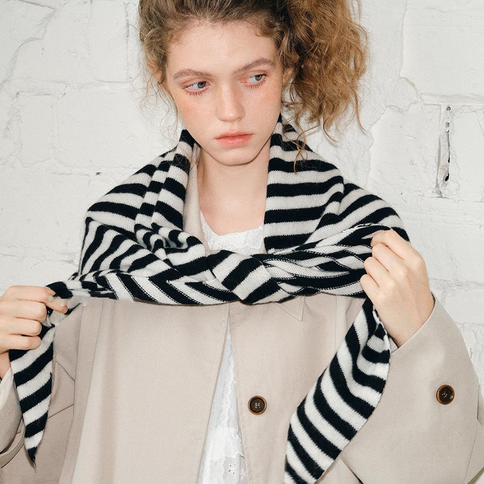 Bufanda cálida de invierno para mujer, de lana suave, triangular, de gran tamaño, cubierta fría, accesorio de moda, bufanda de protección cervical cálida, Rayas grises claros, talla �nica
