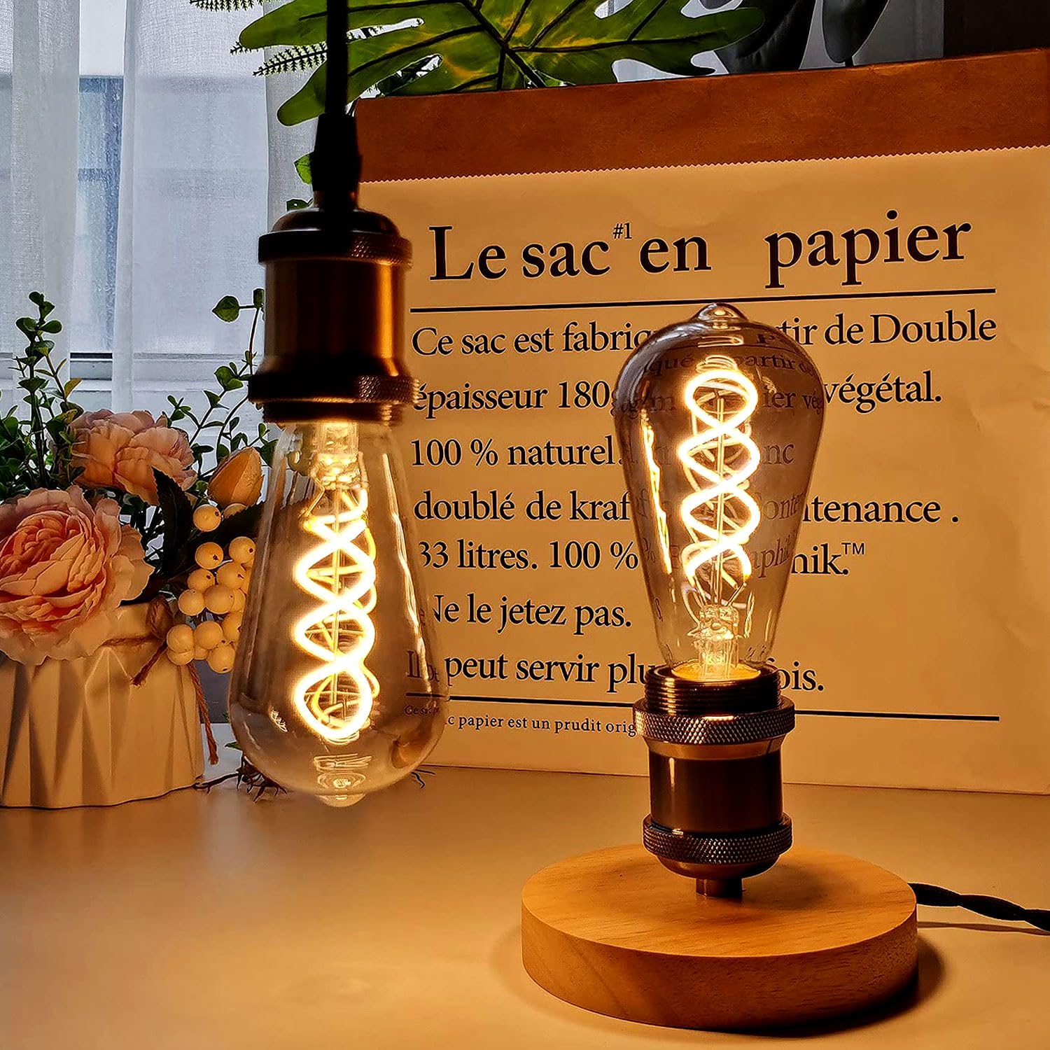 Lampadine LED E27, Dimmerabile Lampadina LED 4W (Equivalente a 40W) ST64 Edison Vintage Lampadina LED E27 Luce Calda 2400K -Grigio, Pacco da 4
