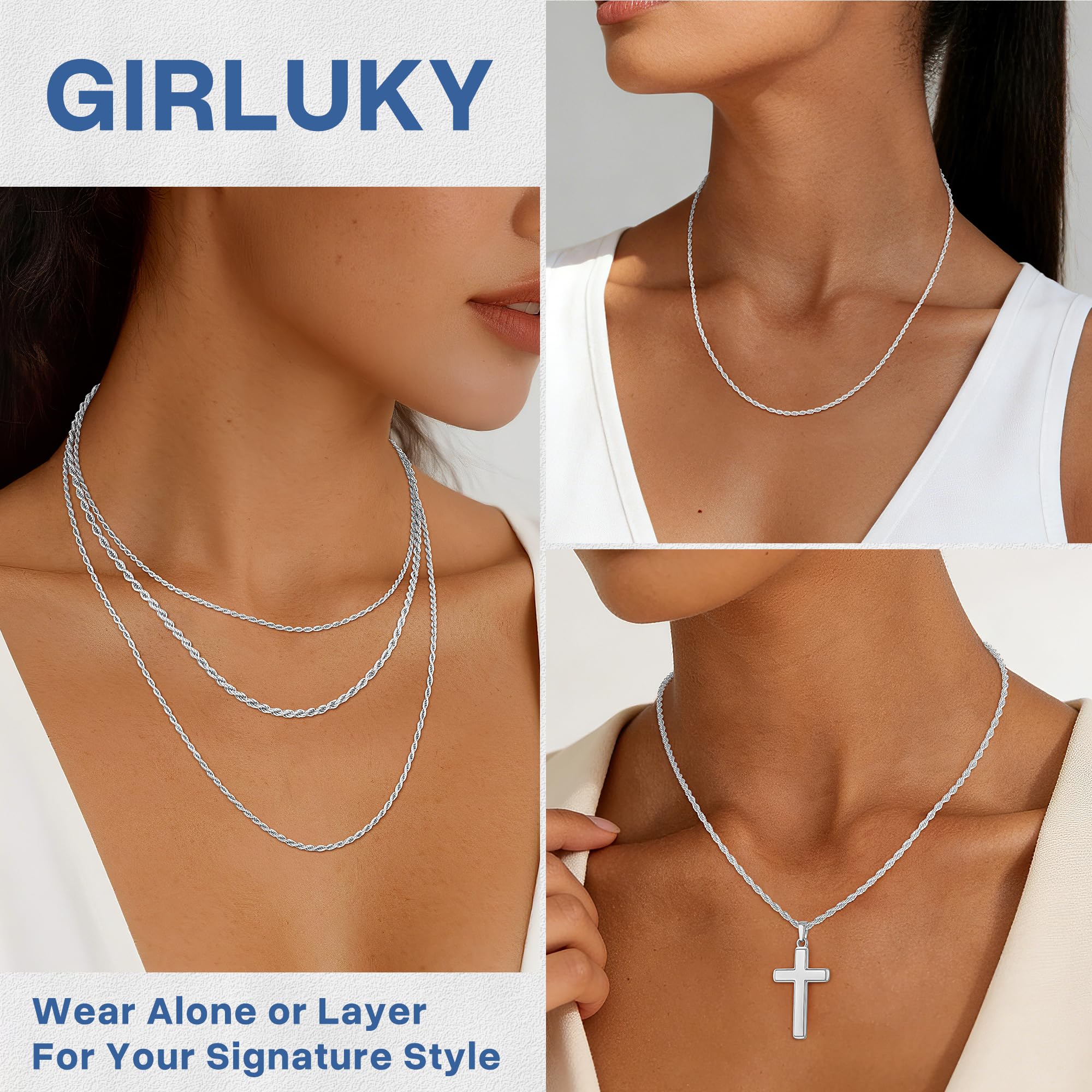 Girluky 1.5mm 2mm Rope Chain 925 Sterling Silver Chain Necklace for Women, Sturdy Durable Women's Chains Necklace, 16 18 20 22 24 26 Inch - 5