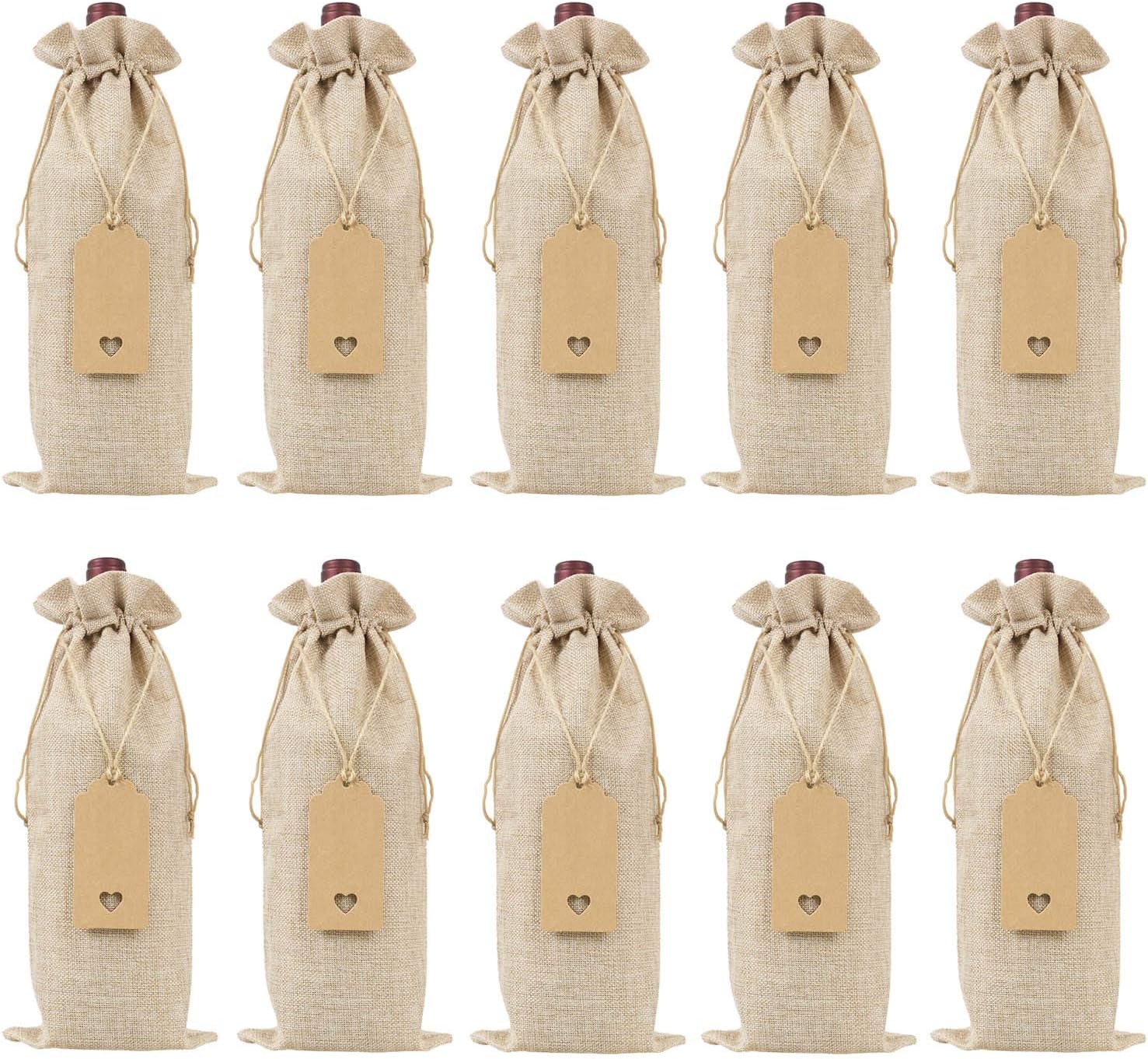 HRX Package 10pcs Burlap Wine Bags for 1.5L Magnum Bottles