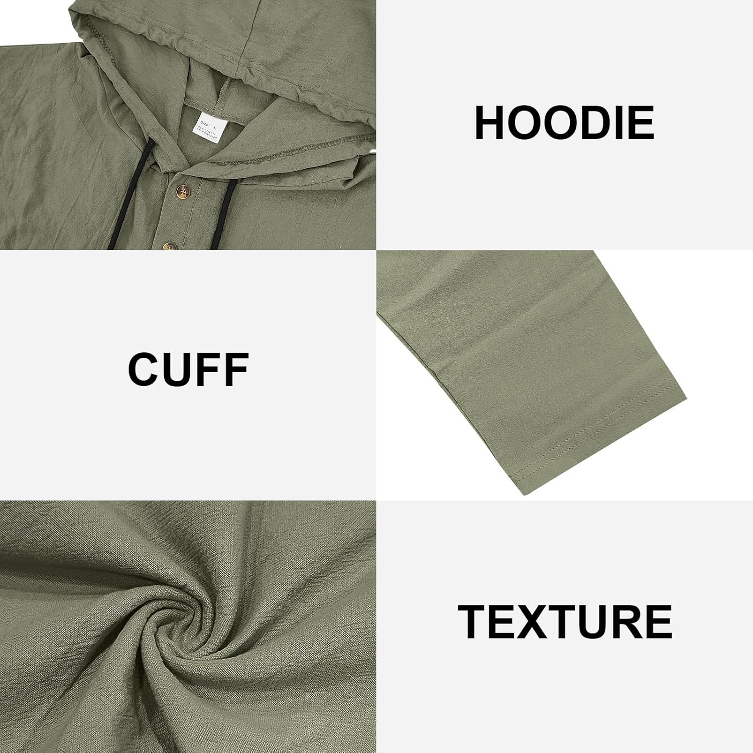 Mens Cotton Linen Hoodies Long Sleeve Button Down Shirts Casual Hawaiian Beach Yoga Sweatshirts