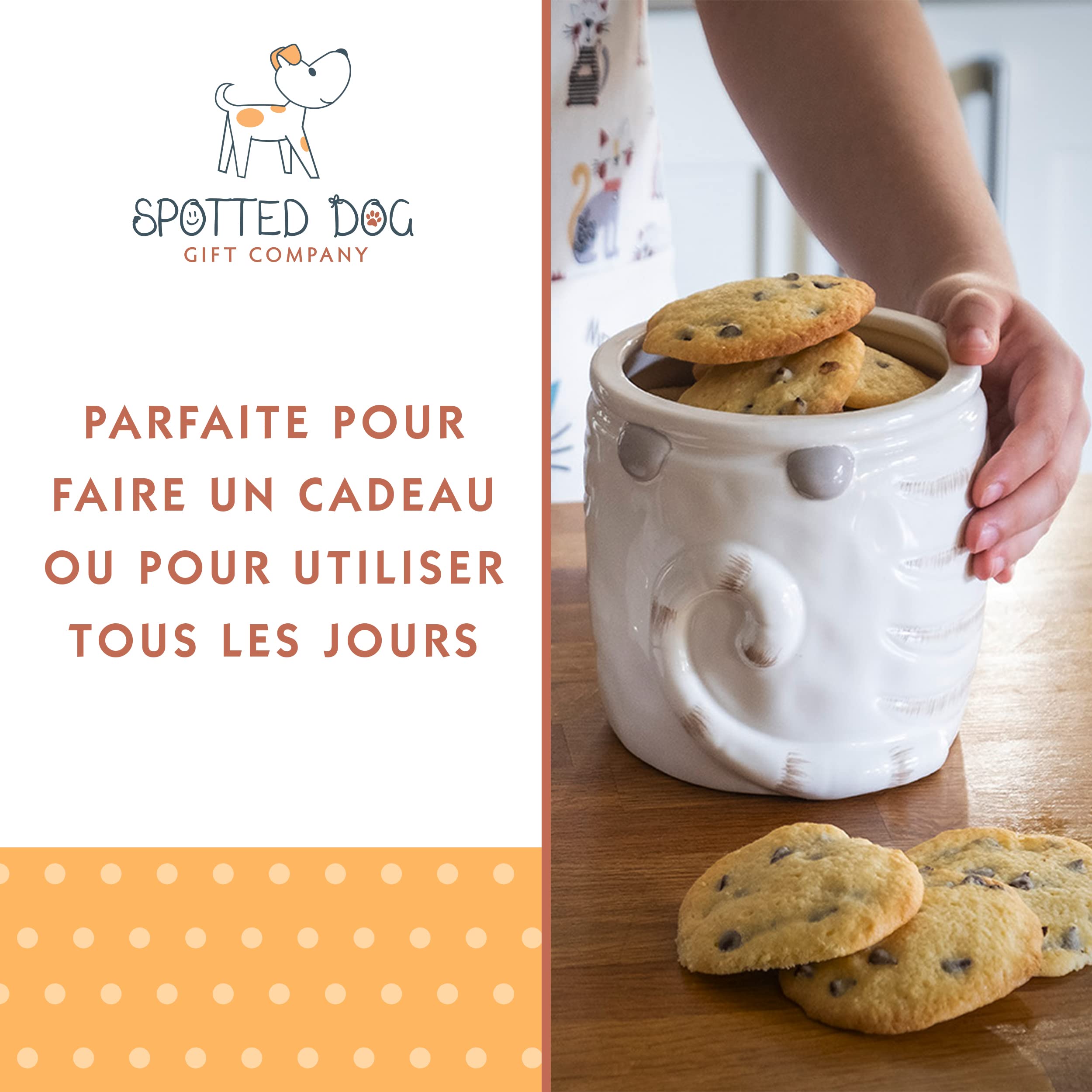 SPOTTED DOG GIFT COMPANY Boîte à Biscuit en Céramique, Grand Bocal de Conservation pour Cookies Bonbons ou Chat Friandises, Mignon Cuisine Article, Cadeau pour Chats Amoureux, Blanc 1400ml