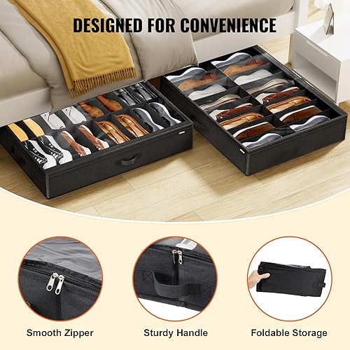 Miniatura 4 de VEVOR Organizador de almacenamiento de zapatos debajo de la cama, juego de 2, total de 32 compartimentos, solución de almacenamiento de zapatos
