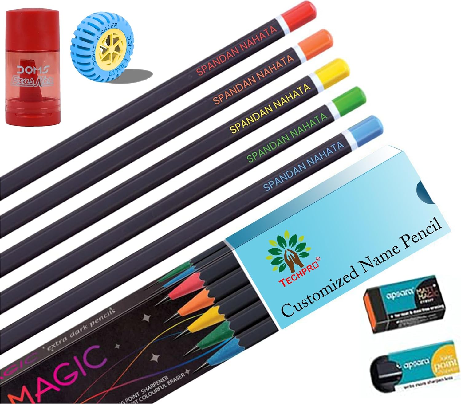 Customized Name Pencil Set for Kids with Free Eraser & Sharpener, Custom Name HB Pencils for School, Writing, Birthday Gifts & Return Gifts (30)