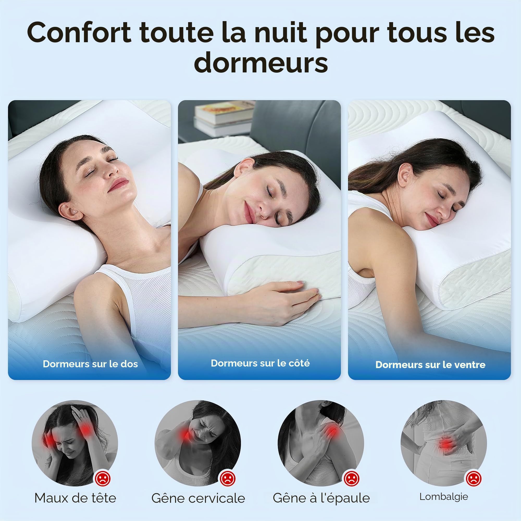 Elviros Oreiller Cervical Ergonomique à Mémoire de Forme, Hauteur Réglable