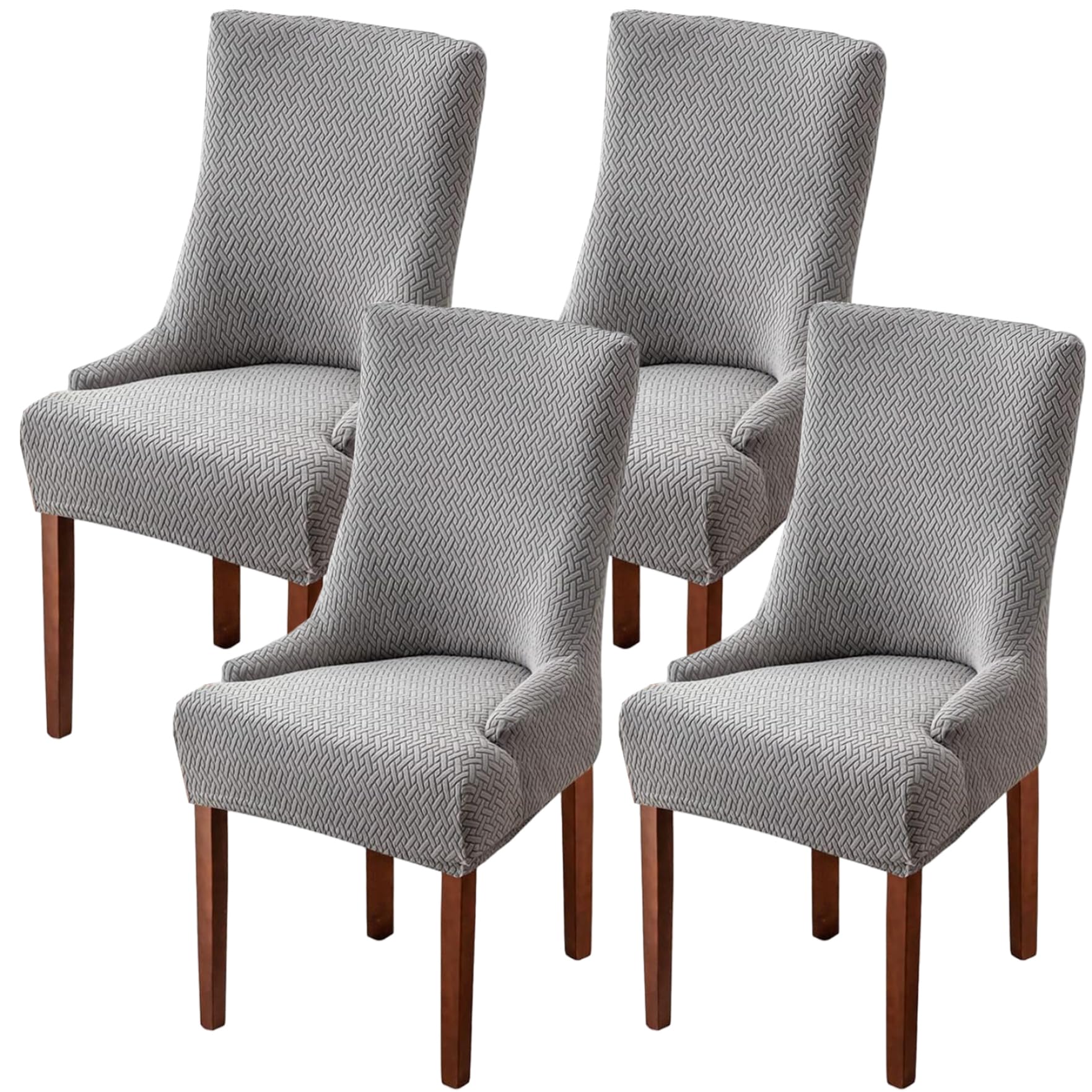 Fundas elásticas para sillón orejero con brazos en tejido gris claro suave