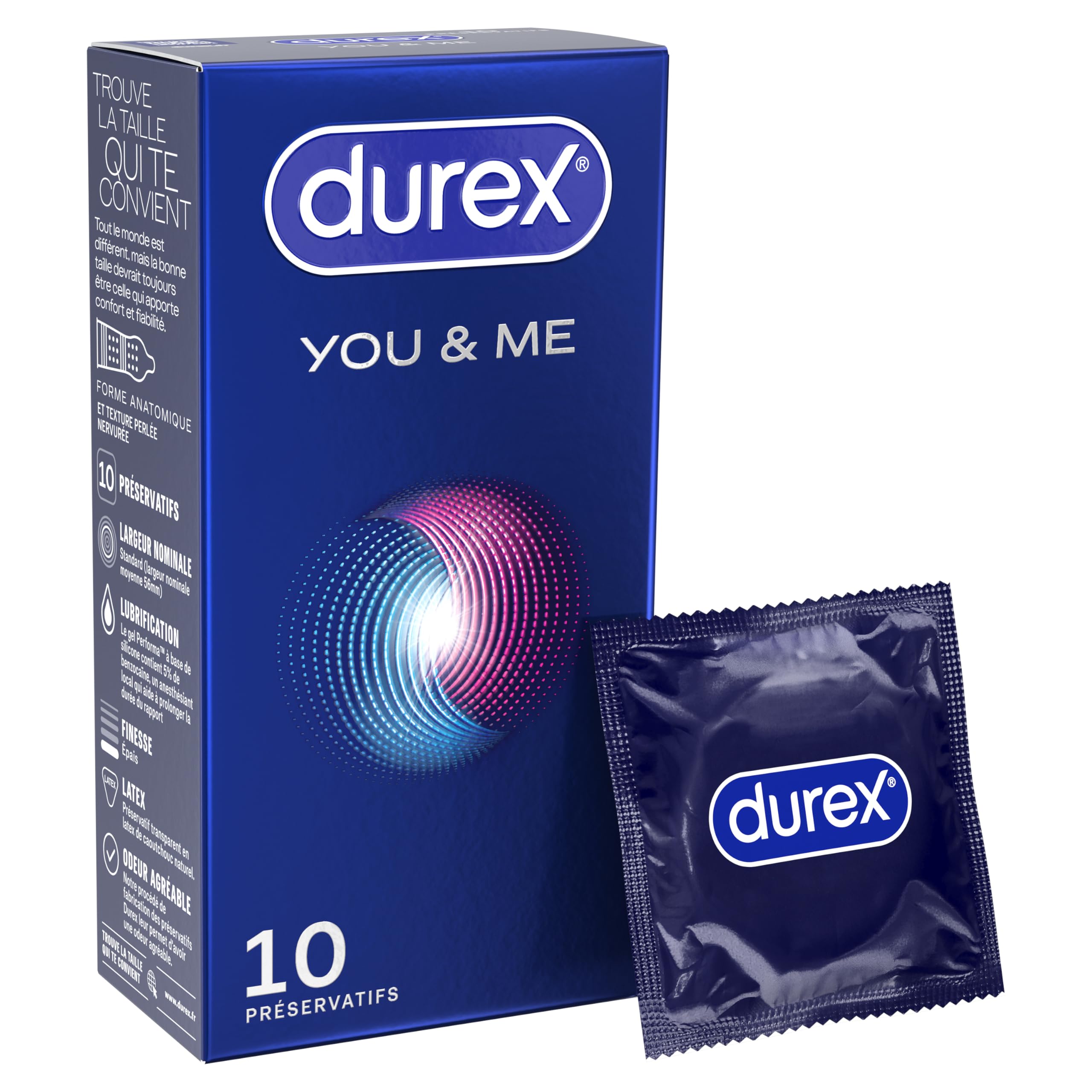 Durex YOU and ME 10 Preservatifs Extra Lubrifies avec Gel Retardant et Texture Stimulant...