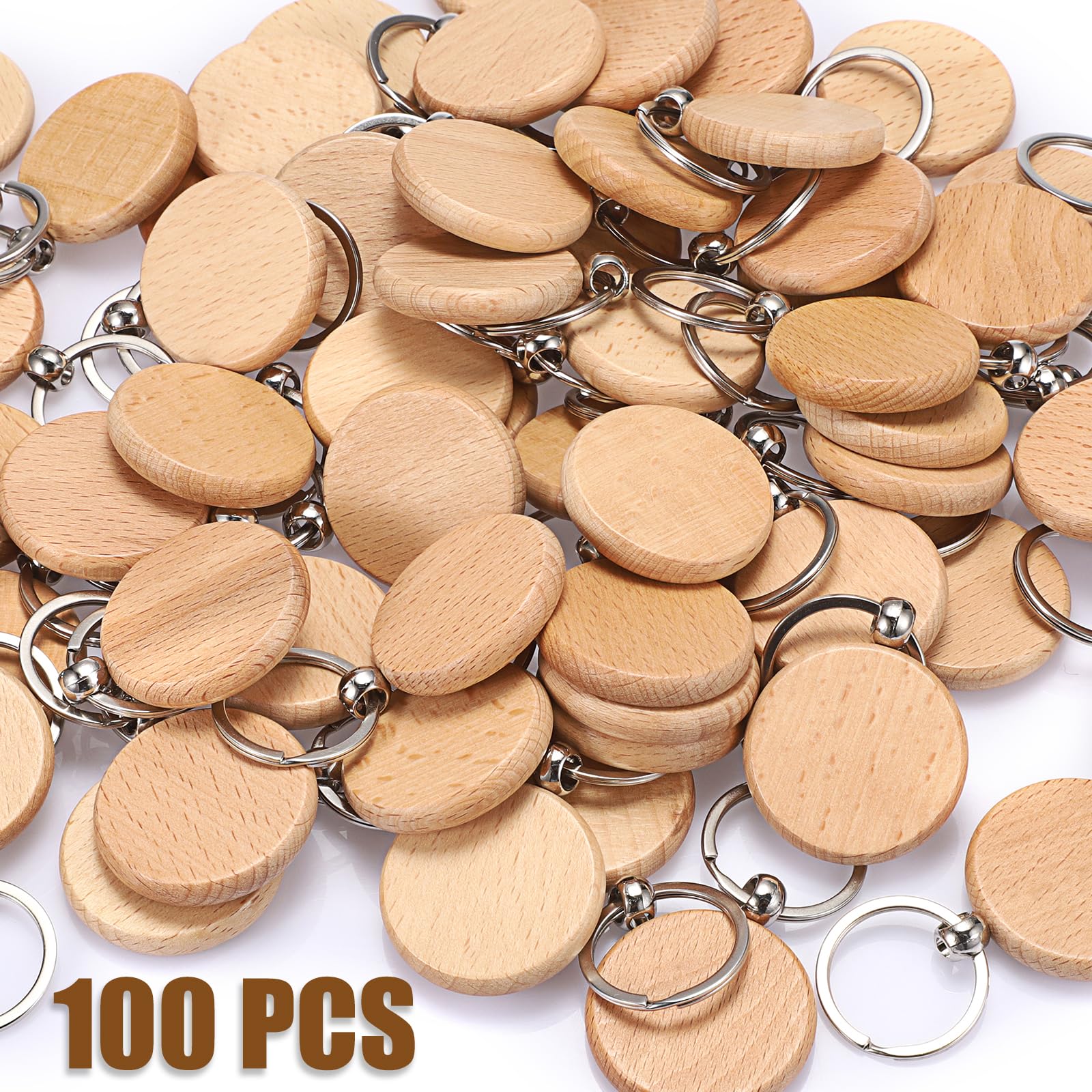 Lot De 100 Porte-clés En Bois Vierges 4x4 Cm - Supports En Bois Naturel Pour Personnalisation (peinture, Gravure, Dessin)