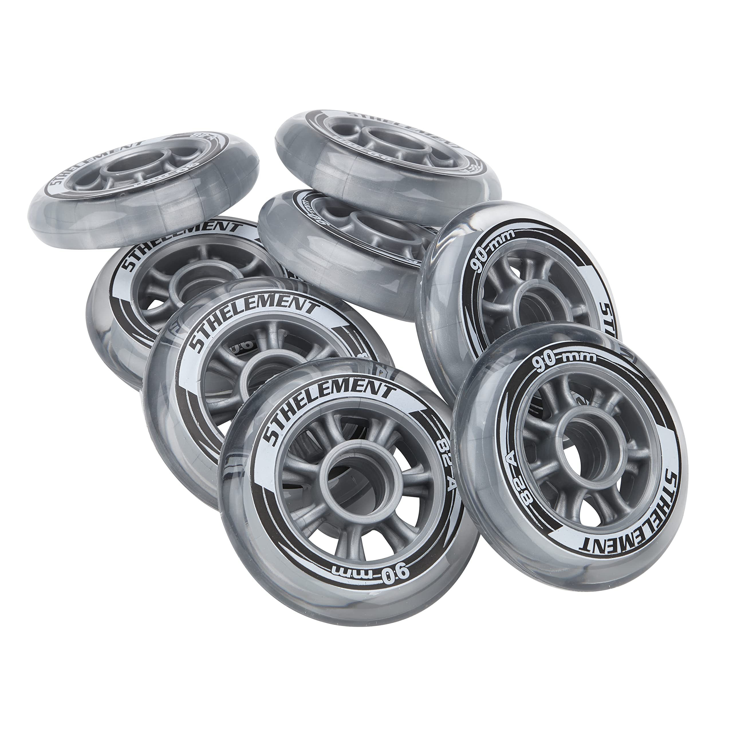 5th Element Replacement Wheels for Inline Skates and Roller Blades-Designed for Indoor and Outdoor Use-8 Pack (90mm)