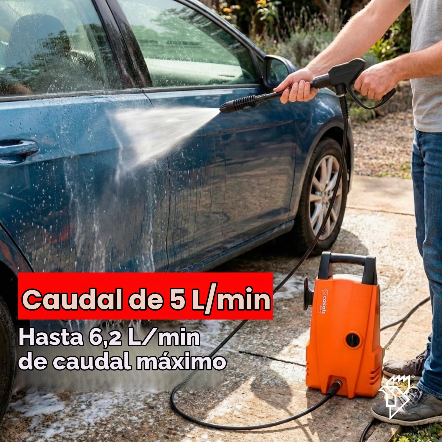 CASALS - Hidrolimpiadora de Alta presión 1400 W con caudal de 375 L/H y 105 Bares de presión | Deposito para detergente hidrolimpiadora | Pistola de Agua a presión Ideal para Suelo terraza Exterior