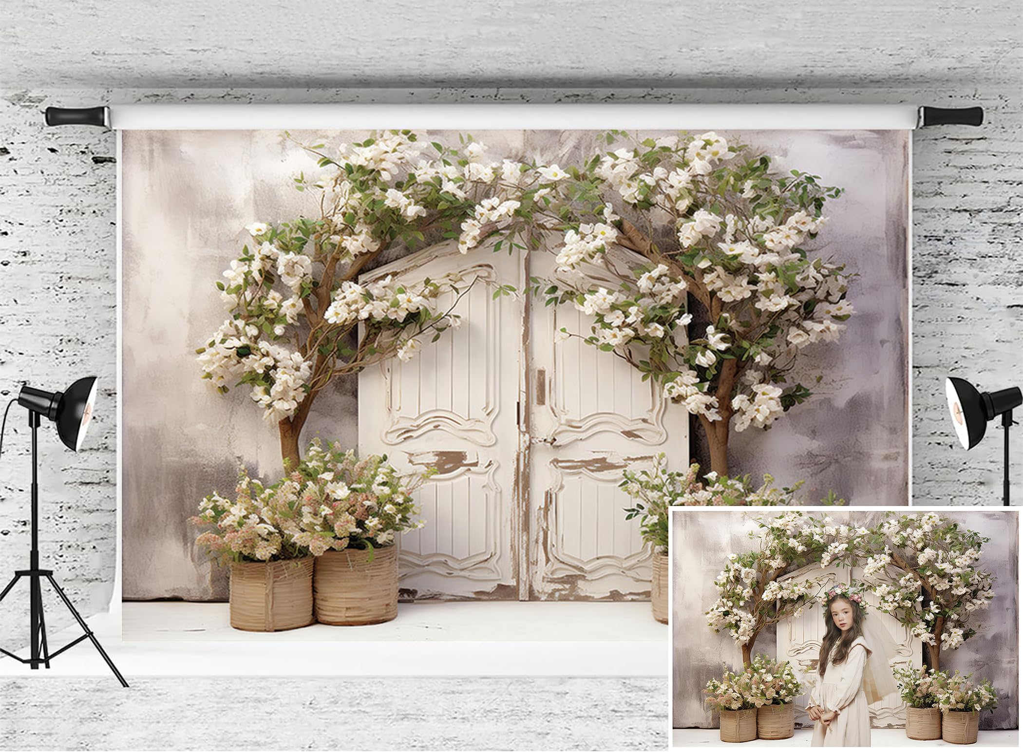 APROPHIC 2,1 x 1,5 m Fotografie Hintergrund, Vintage Grüner Blume Bonsai Foto Hintergrund, Geeignet für Hochzeit, Geburtstag, Fotowand, Porträthintergrund, Studio-Requisiten