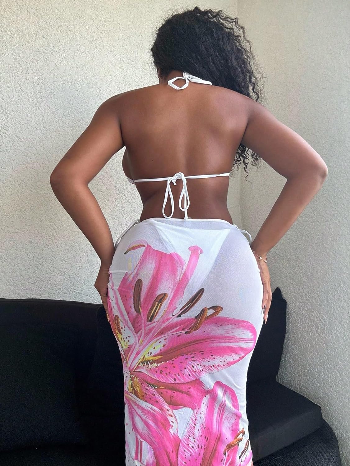 Women's Long Skirt Bikini Set Floral Print High Slit Halter Top Swimsuit Tie Side Beach Vacation Cover Up - Image 2