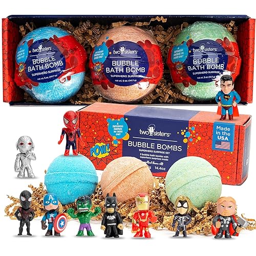 Bombas de baño de superhéroes para niños con juguetes sorpresa en el interior (paquete de 3)  Bomba de burbujas grande para niños y niñas  Fizzies,